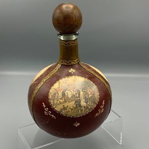 Vintage 1960s Fausto Cordin Leather Wrapped Decanter Hunt Scenes Florence Italy